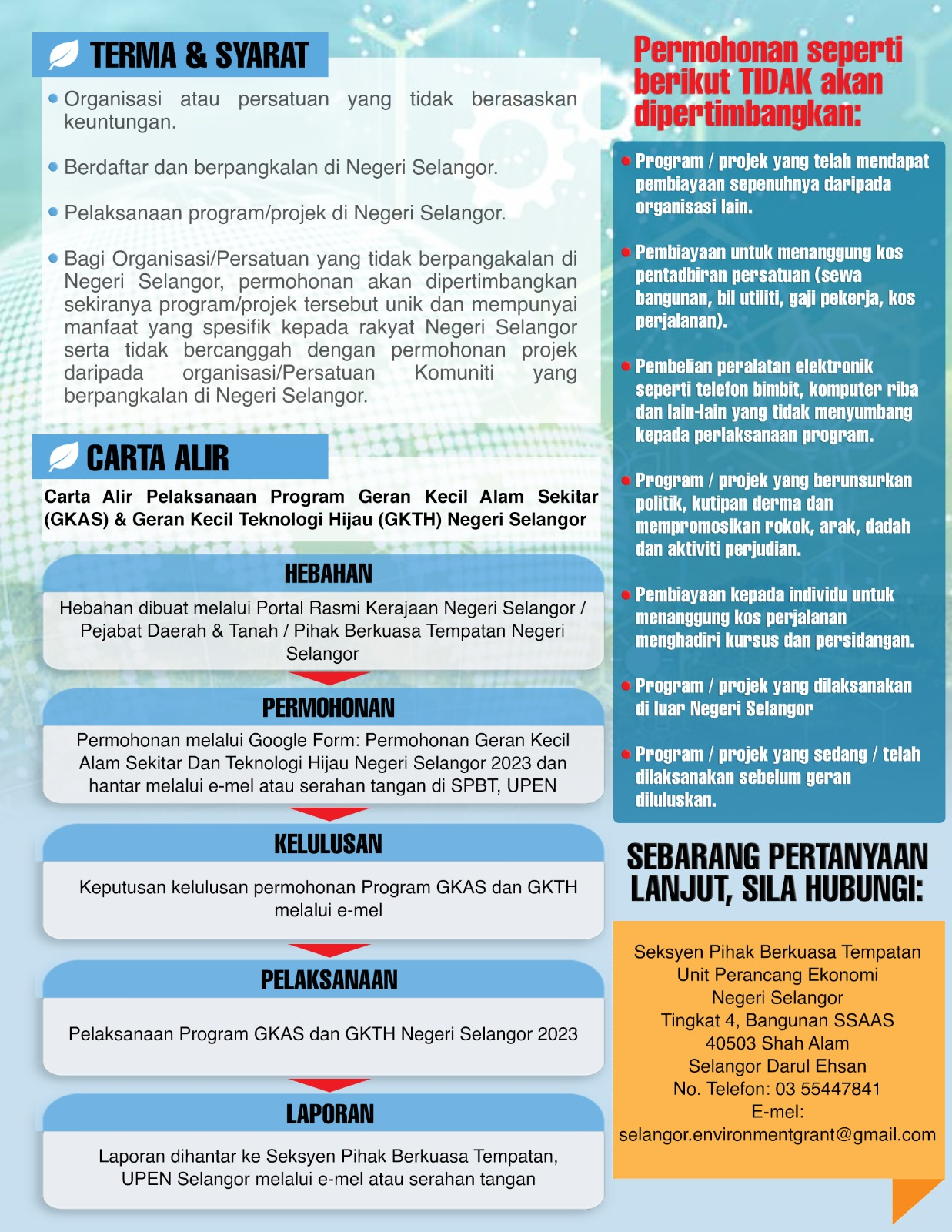 Program Geran Kecil Alam Sekiatar dan Geran Teknologi Hijau Negeri Selangor bagi Tahun 2023